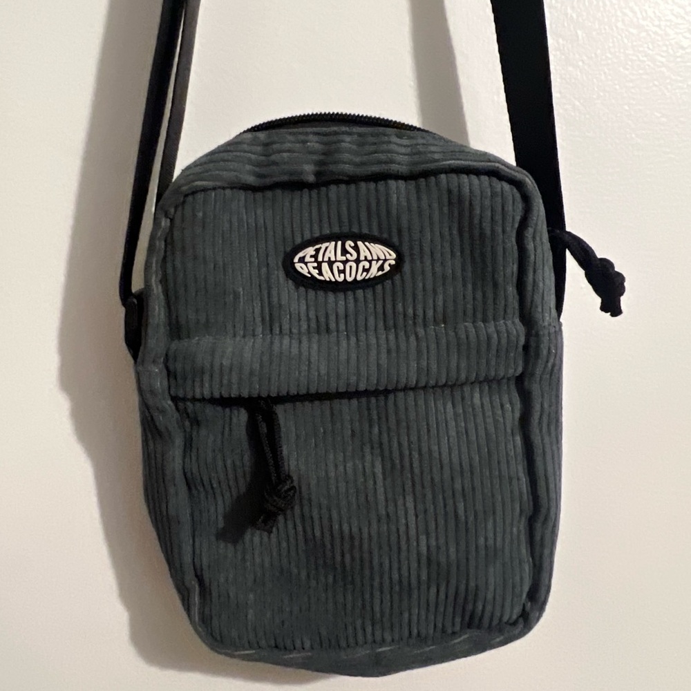 Petals and Peacocks Corduroy Crossbody Bag in Grey